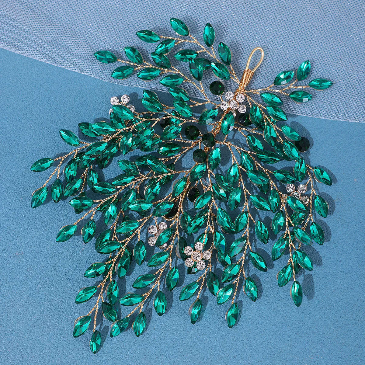 KIMLUD, 8 colors Luxury Crystal Rhinestone Alloy Wedding Headband Vintage Bridal Headdress Accessories Handmade Party Headpiece, Green, KIMLUD Womens Clothes