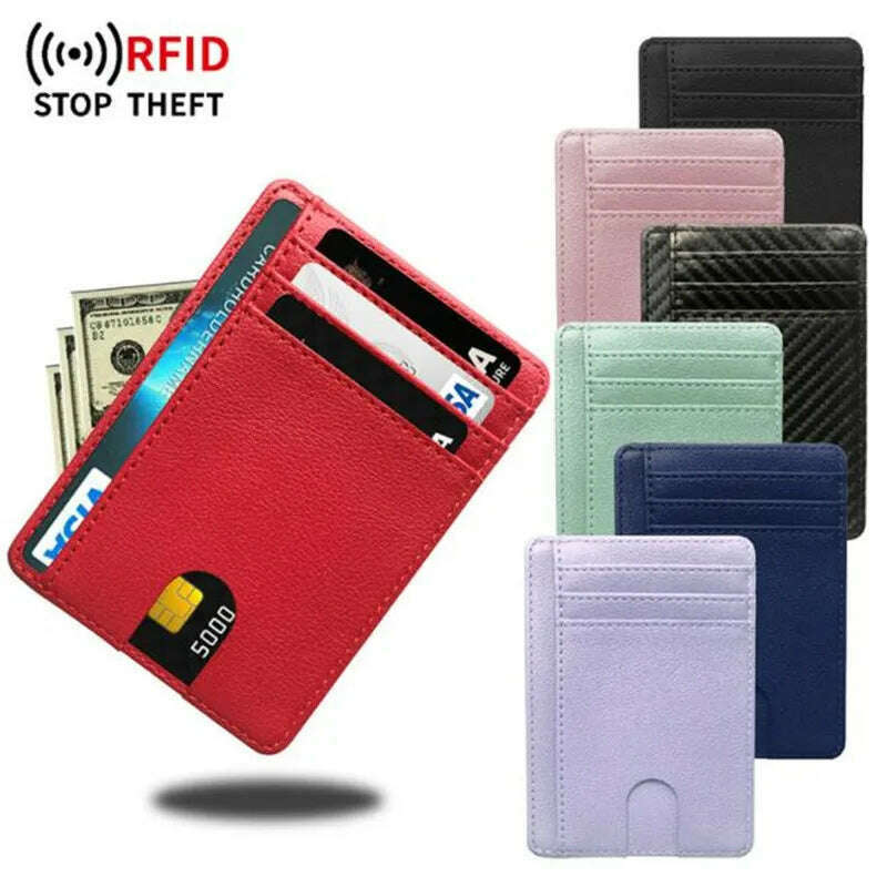 8 Slot Slim RFID Blocking Leather Wallet Credit ID Card Holder Purse Money Case Cover Anti Theft for Men Women Men Fashion Bags - KIMLUD