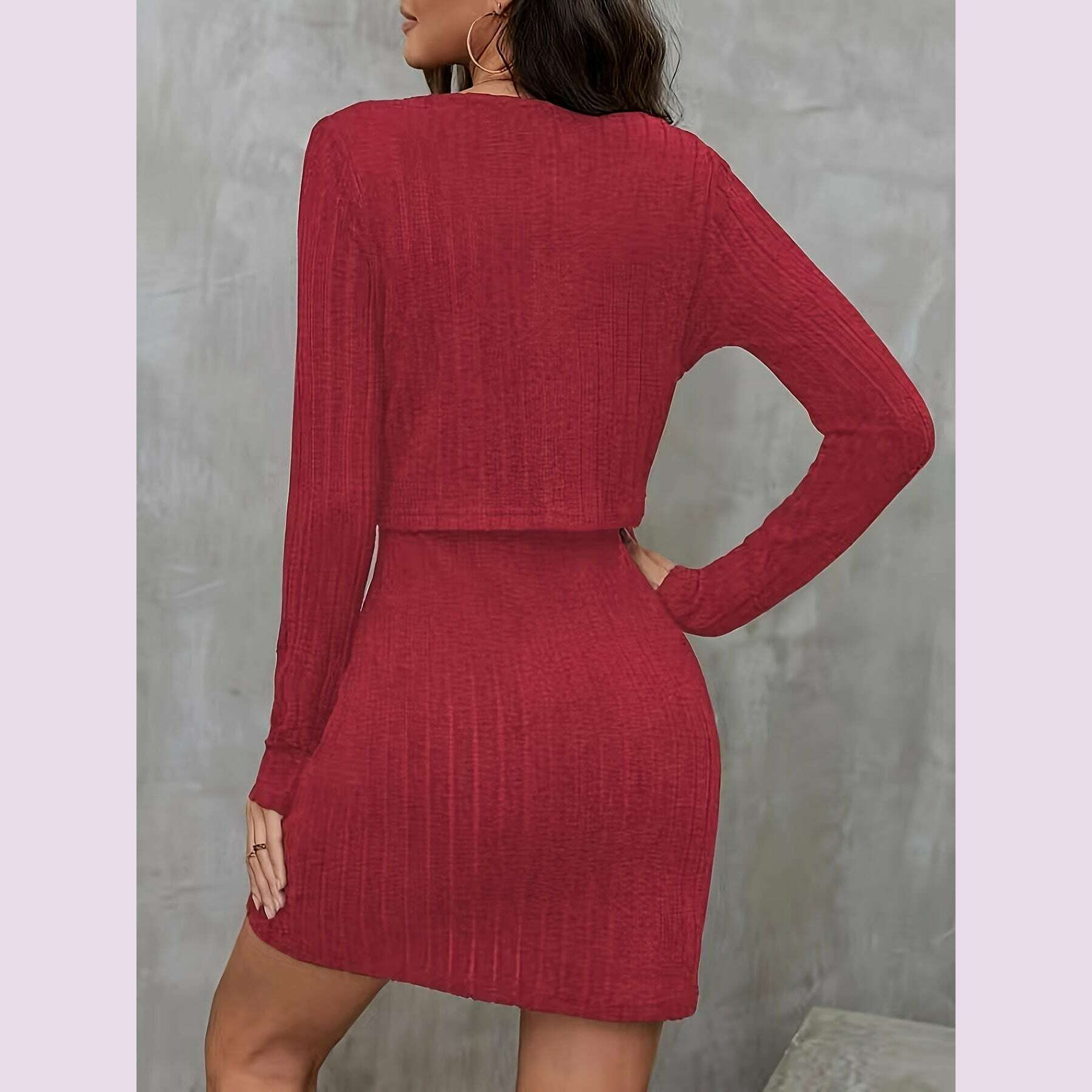 two-piece-set-long-sleeve-ribbed-solid-button-front-cardigan-spaghetti-strap-bodycon-dress-outfits-for-womenkimlud-womens-fashion-34625884