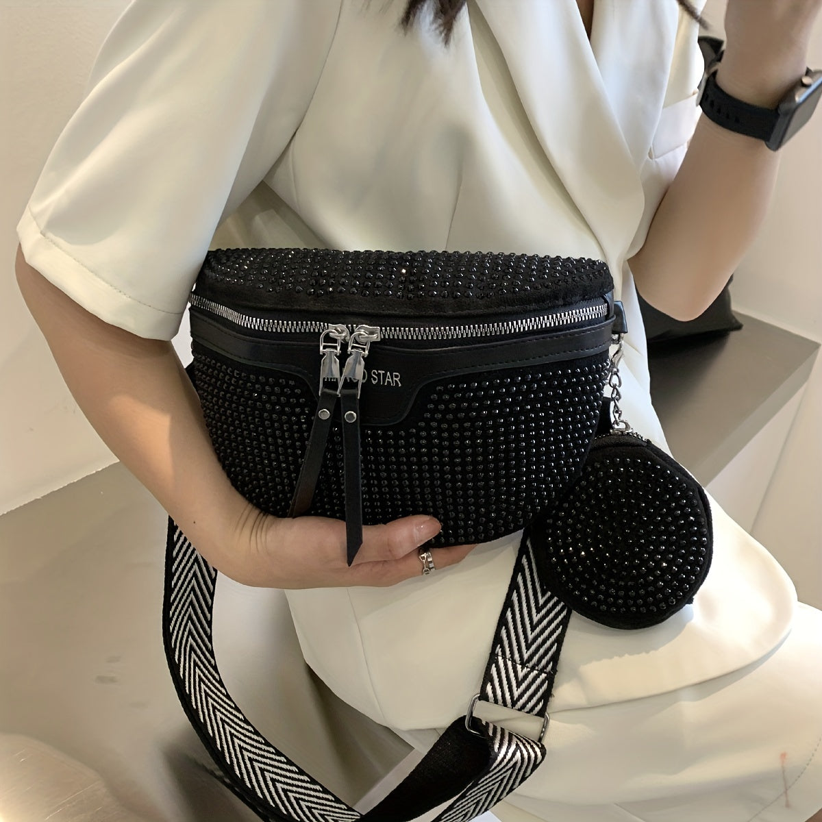 KIMLUD, Rhinestone Waist Bag With Coin Purse, Fashion Crossbody Bag, Women's Glitter Chest Bag for Carnaval Music Festival, KIMLUD Womens Clothes