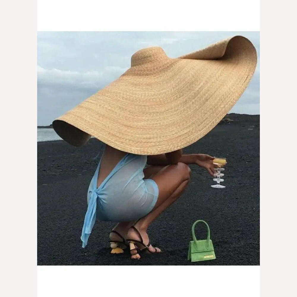 KIMLUD, 80cm Super large Brim Straw Sun Hats Women Summer Tourism Hat For Women For Travel Ladies Beach shading Sunscreen Overside Gorra, KIMLUD Womens Clothes