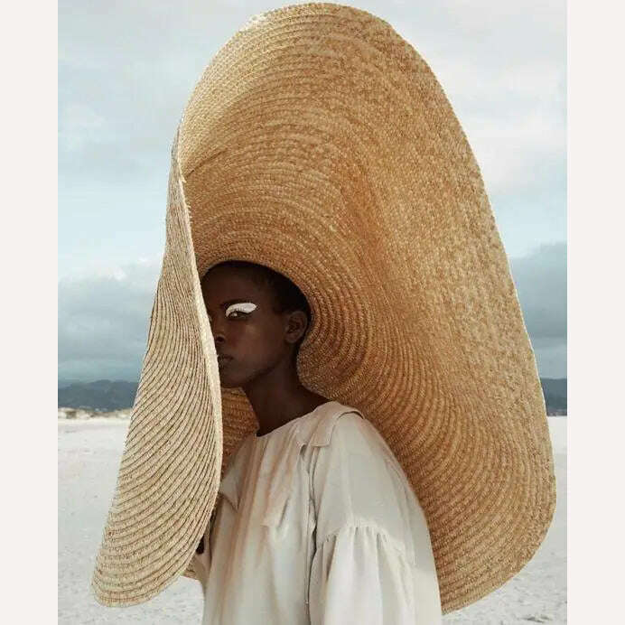 KIMLUD, 80cm Super large Brim Straw Sun Hats Women Summer Tourism Hat For Women For Travel Ladies Beach shading Sunscreen Overside Gorra, Khaki / 80cm, KIMLUD Womens Clothes