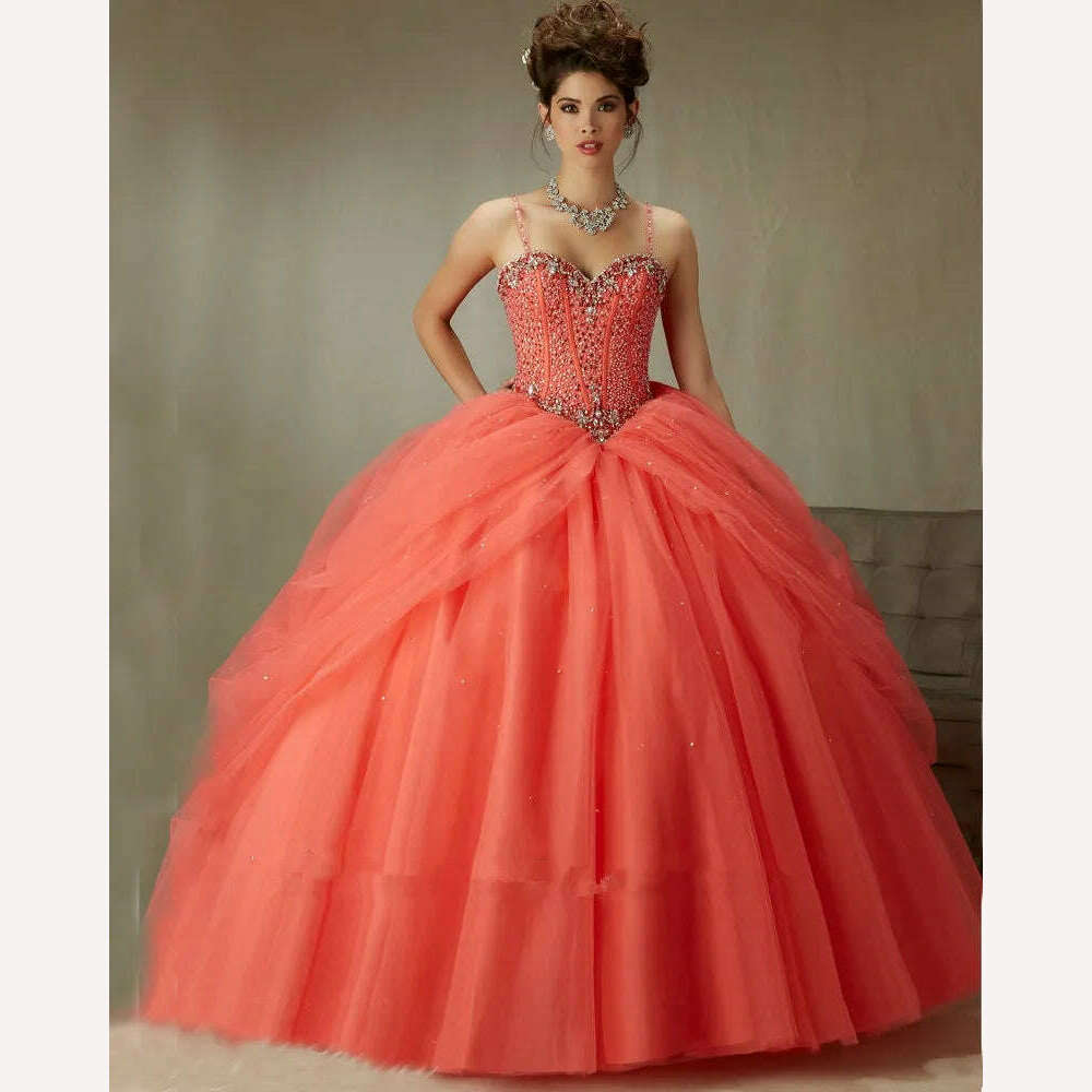 KIMLUD, 89071 Coral Red Capri Spaghetti Straps Sweetheart Ball Gown Quinceanera 15 Years Free Shipping mother of the bride dresses, Gold / 18W, KIMLUD Women's Clothes