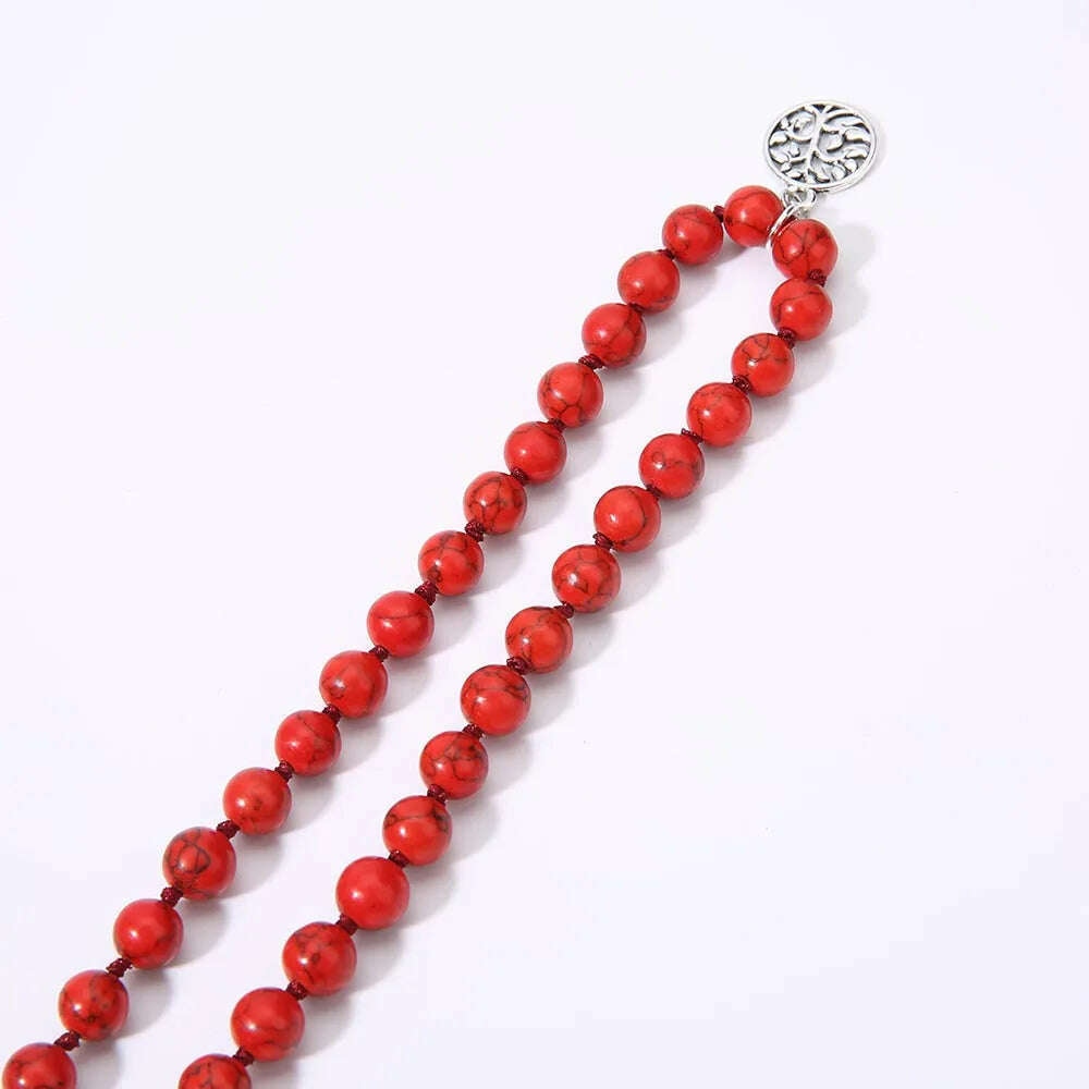 KIMLUD, 8mm Red Turquoise Knotted 108 Mala Beaded Necklace Meditation Yoga Blessing  Jewelry for Men and Women, KIMLUD Womens Clothes