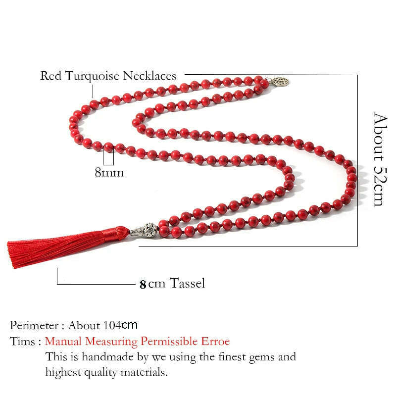 KIMLUD, 8mm Red Turquoise Knotted 108 Mala Beaded Necklace Meditation Yoga Blessing  Jewelry for Men and Women, KIMLUD Womens Clothes
