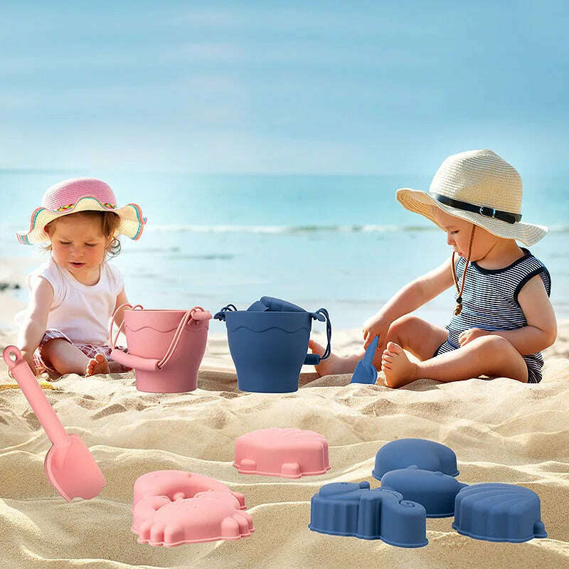 8pcs/Set Beach Toys Eco-Friendly, BPA-Free, Food-Grade Silicone - Fun Summer Outdoor Toys for Kids with Bucket & 4 Color Sand - KIMLUD