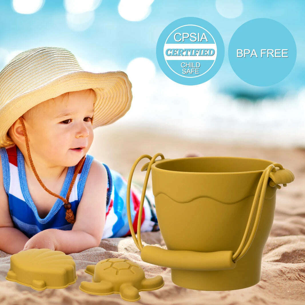 8pcs/Set Beach Toys Eco-Friendly, BPA-Free, Food-Grade Silicone - Fun Summer Outdoor Toys for Kids with Bucket & 4 Color Sand - KIMLUD