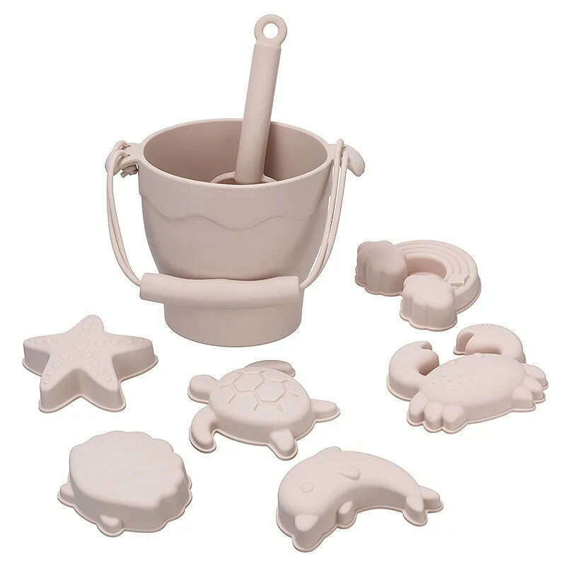 8pcs/Set Beach Toys Eco-Friendly, BPA-Free, Food-Grade Silicone - Fun Summer Outdoor Toys for Kids with Bucket & 4 Color Sand - KIMLUD