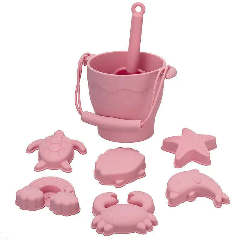 8pcs/Set Beach Toys Eco-Friendly, BPA-Free, Food-Grade Silicone - Fun Summer Outdoor Toys for Kids with Bucket & 4 Color Sand - KIMLUD