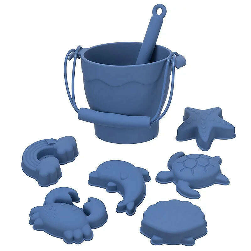 8pcs/Set Beach Toys Eco-Friendly, BPA-Free, Food-Grade Silicone - Fun Summer Outdoor Toys for Kids with Bucket & 4 Color Sand - KIMLUD