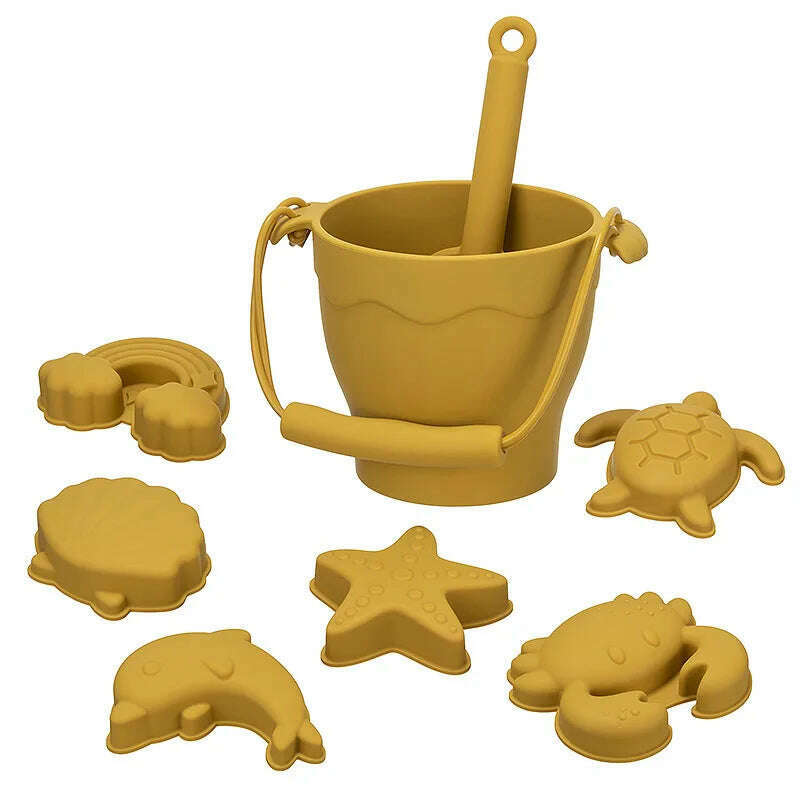 8pcs/Set Beach Toys Eco-Friendly, BPA-Free, Food-Grade Silicone - Fun Summer Outdoor Toys for Kids with Bucket & 4 Color Sand - KIMLUD