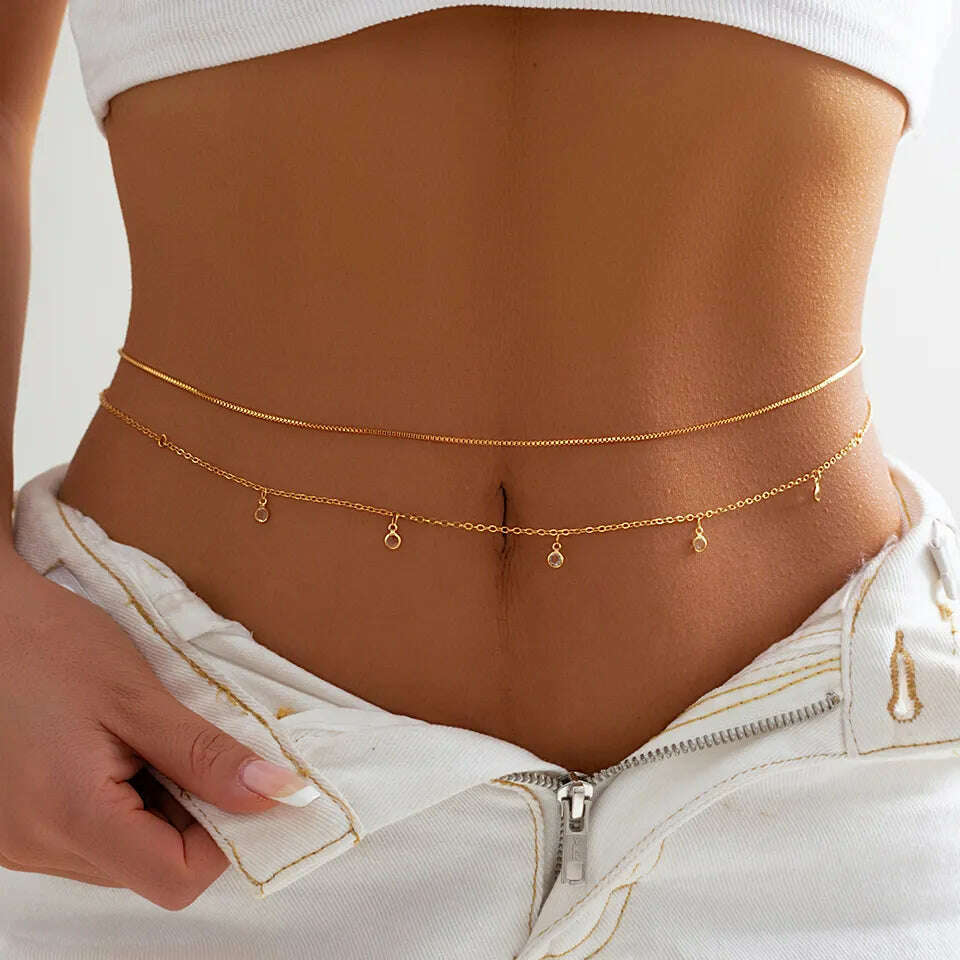 KIMLUD, 9 Styles Boho Rhinestone Zircon Star Moon Pendant Waist Belly Belt Chain Women Summer Bikini Y2K Accessories Rave Body Jewelry, KIMLUD Womens Clothes