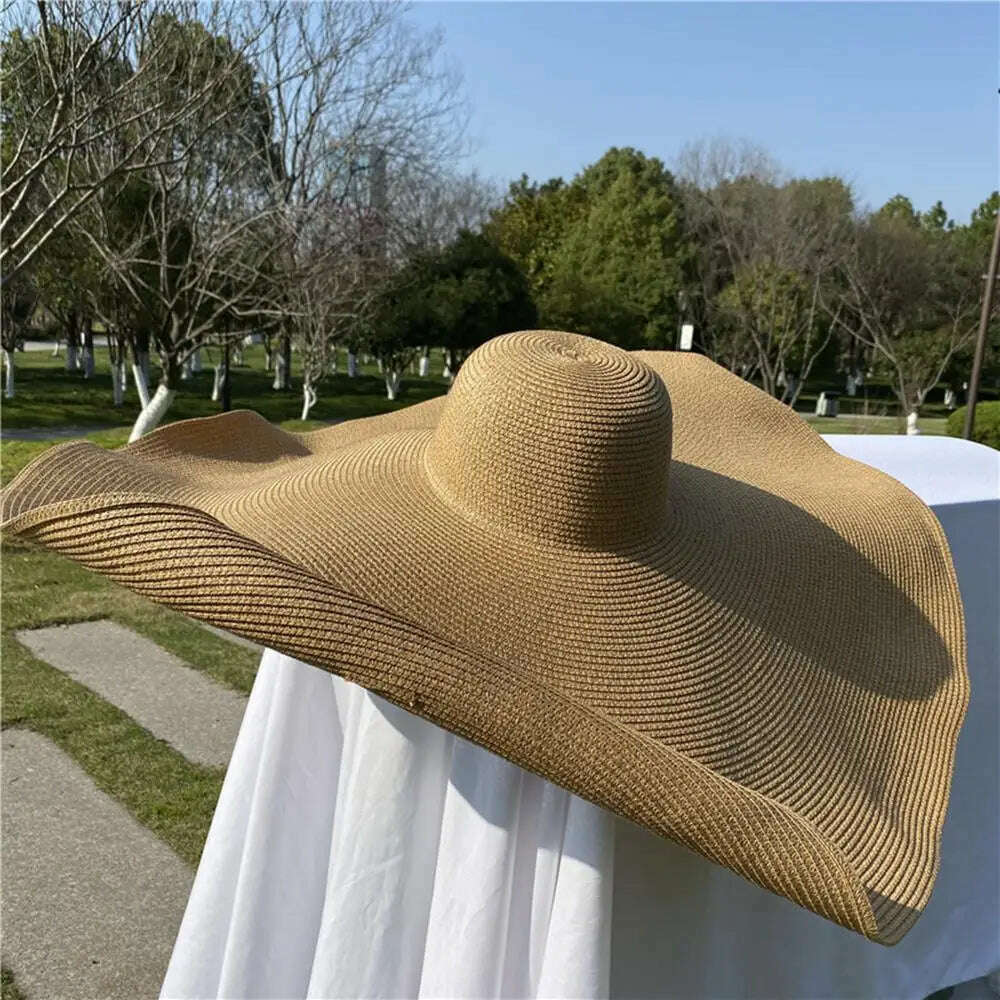KIMLUD, 90cm Summer Beach Sun Hat Anti-uv Protection 35cm Large Wide Brim Foldable Straw Hats Oversized Collapsible Sunshade Cover Caps, Khaki / Hat brim 20 cm, KIMLUD Womens Clothes