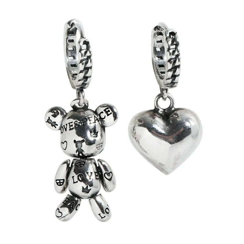 KIMLUD, 925 Sterling Silver Bear Heart Earrings Charm Women Trendy Fine Jewelry Prevent Allergy Party Accessories Gifts, KIMLUD Women's Clothes