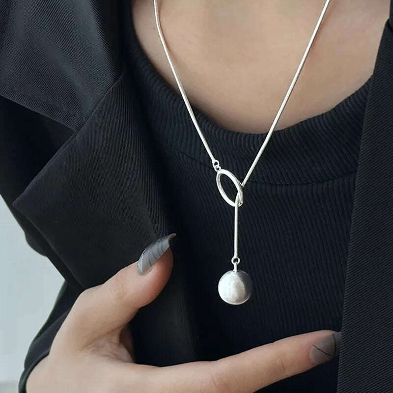 KIMLUD, 925 Sterling Silver Geometric Simple Ball Shape Necklace For Women AdjustableEngagement Fine Jewelry Wedding Party Birthday Gift, KIMLUD Womens Clothes