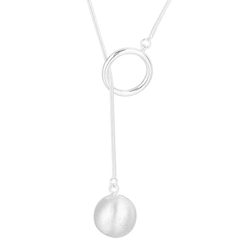 KIMLUD, 925 Sterling Silver Geometric Simple Ball Shape Necklace For Women AdjustableEngagement Fine Jewelry Wedding Party Birthday Gift, KIMLUD Women's Clothes