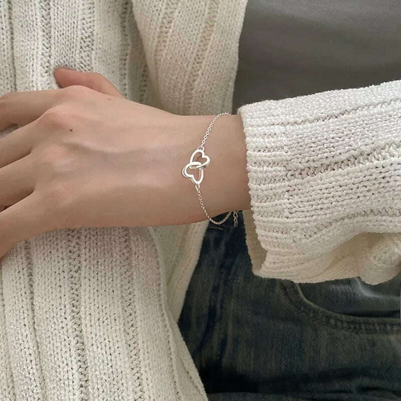 KIMLUD, 925 Sterling Silver Thai Silver Bracelet for Women Vintage Geometric Heart Love Lucky Punk Jewelry 2023 New Dropshipping, Silver Heart, KIMLUD Women's Clothes
