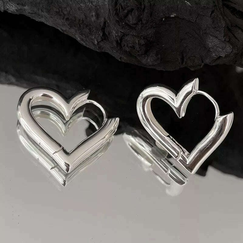 KIMLUD, 925 Sterling Silver Vintage Heart Earrings For Women Trendy Earring Jewelry Prevent Allergy Party Accessories G, KIMLUD Women's Clothes