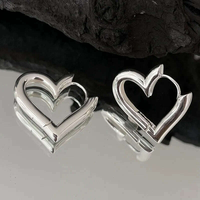 KIMLUD, 925 Sterling Silver Vintage Heart Earrings For Women Trendy Earring Jewelry Prevent Allergy Party Accessories G, KIMLUD Womens Clothes
