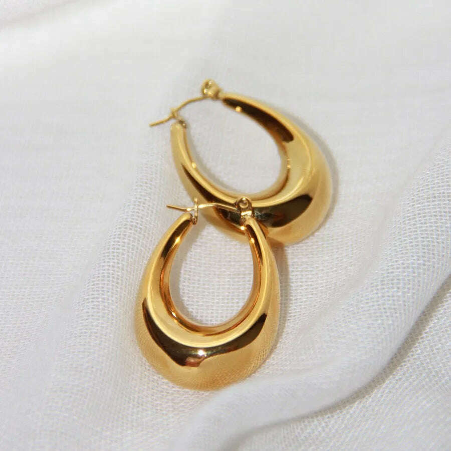 925 Sterling Silver Vintage Oval Shape Gold Earrings For Women Trendy Earring Jewelry Prevent Allergy Party Accessories Gift - KIMLUD