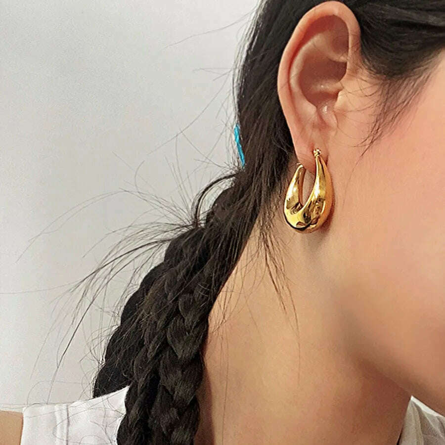 925 Sterling Silver Vintage Oval Shape Gold Earrings For Women Trendy Earring Jewelry Prevent Allergy Party Accessories Gift - KIMLUD