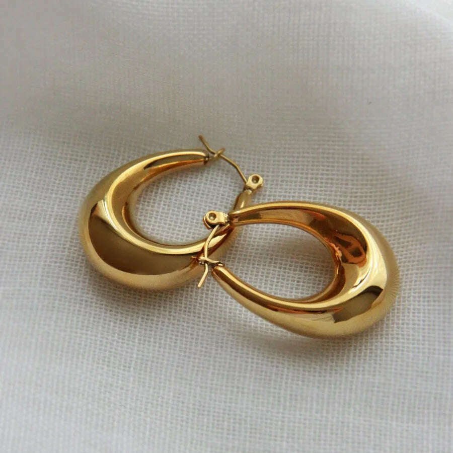 925 Sterling Silver Vintage Oval Shape Gold Earrings For Women Trendy Earring Jewelry Prevent Allergy Party Accessories Gift - KIMLUD