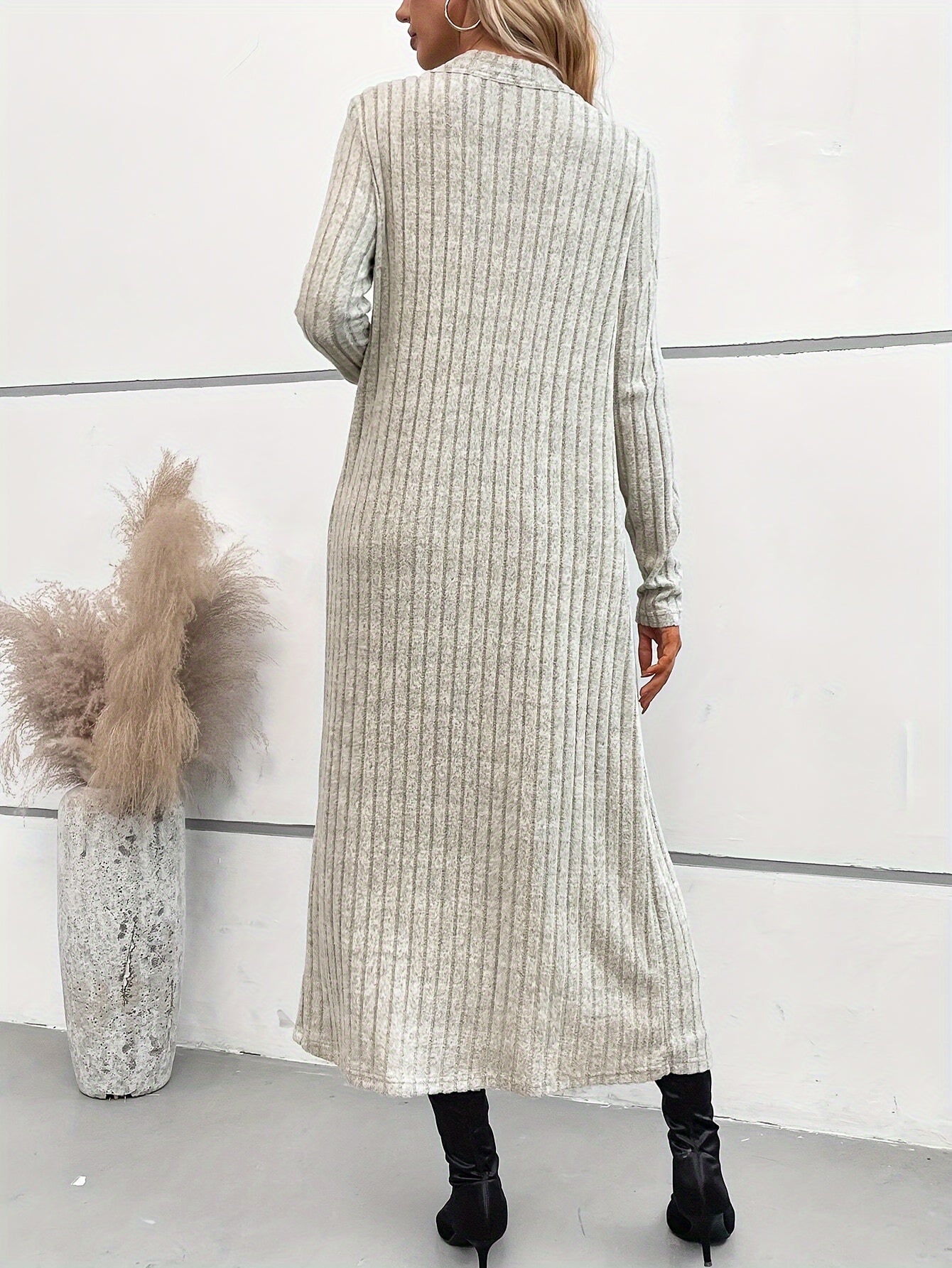 Elegant Ribbed Knit Two-Piece Set for Women - Comfy Long Sleeve Cardigan & Bodycon Dress, Machine Washable