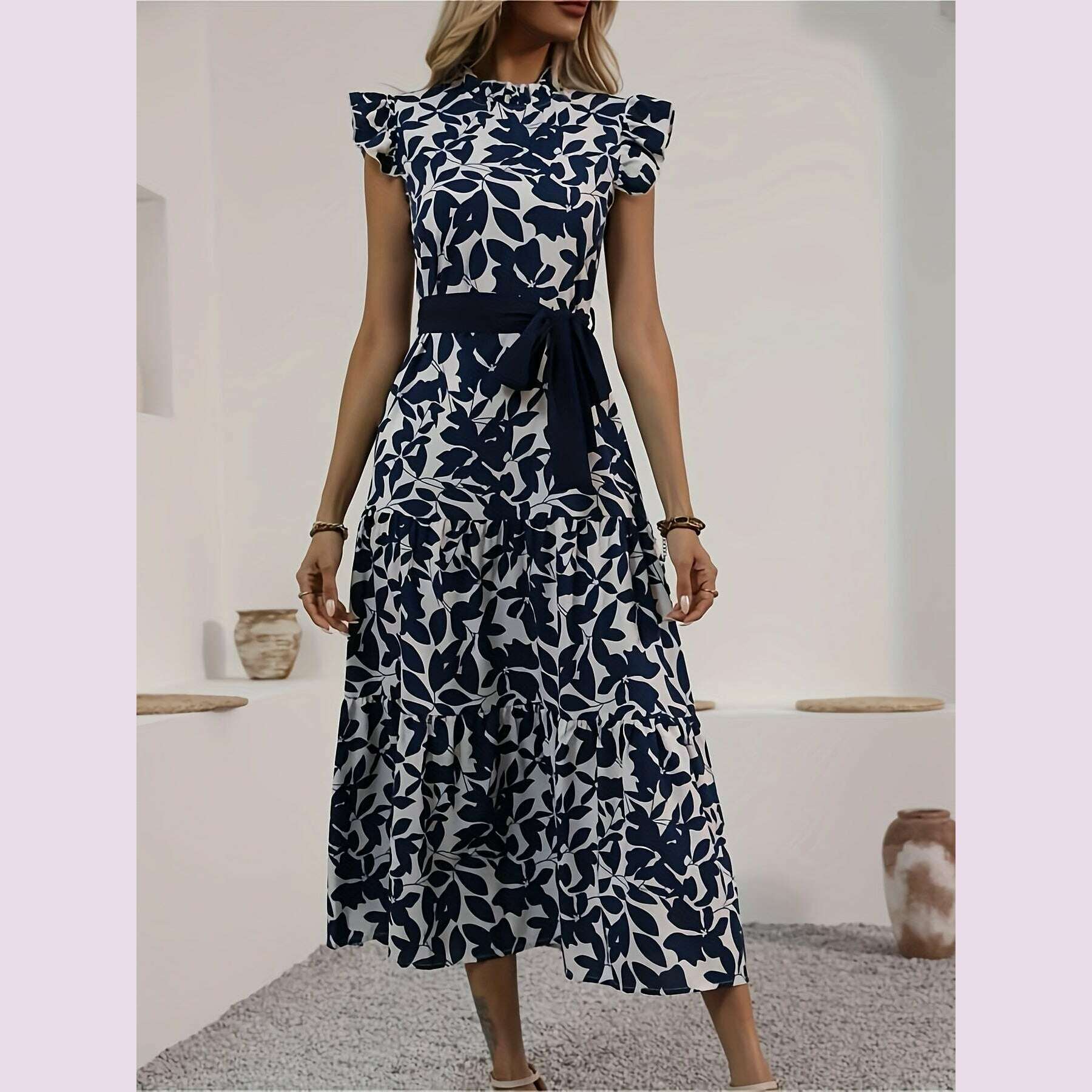 stunning-floral-print-fit-and-flare-dress---elegant-contrast-collar-belted-waist-polyester-material-random-printing-middle-east-style-perfect-for-summer---womens-clothing-for-adultkimlud-womens-fashion-34625612