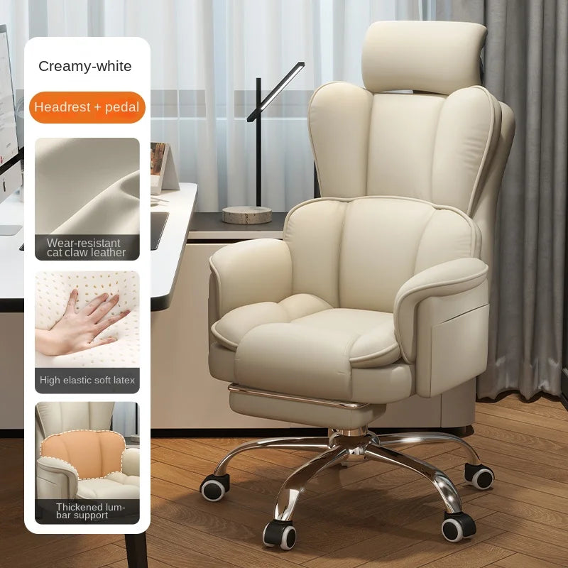 PU Leather Office Chair Ergonomic With Footrest — Caramel Brown | KIMLUD