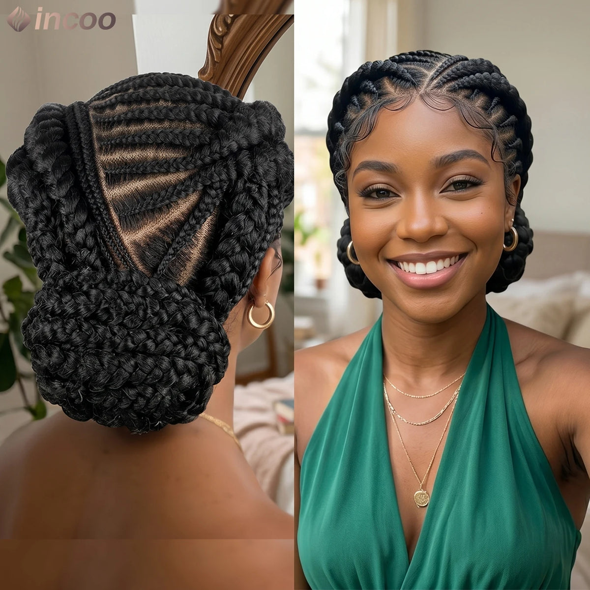 Full Lace Wig – Cornrow Braids – High Temp Fiber – 1B | KIMLUD