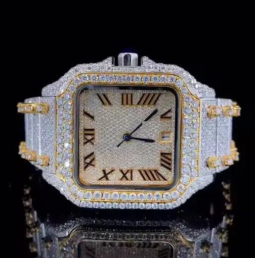Sophisticated Lab Grown Diamond Mechanical Automatic Watch for Men Business Style Skeleton Dial Waterproof Stainless Steel
