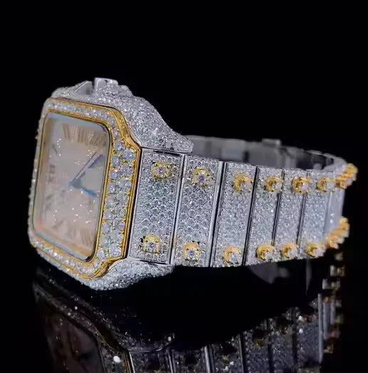 Sophisticated Lab Grown Diamond Mechanical Automatic Watch for Men Business Style Skeleton Dial Waterproof Stainless Steel