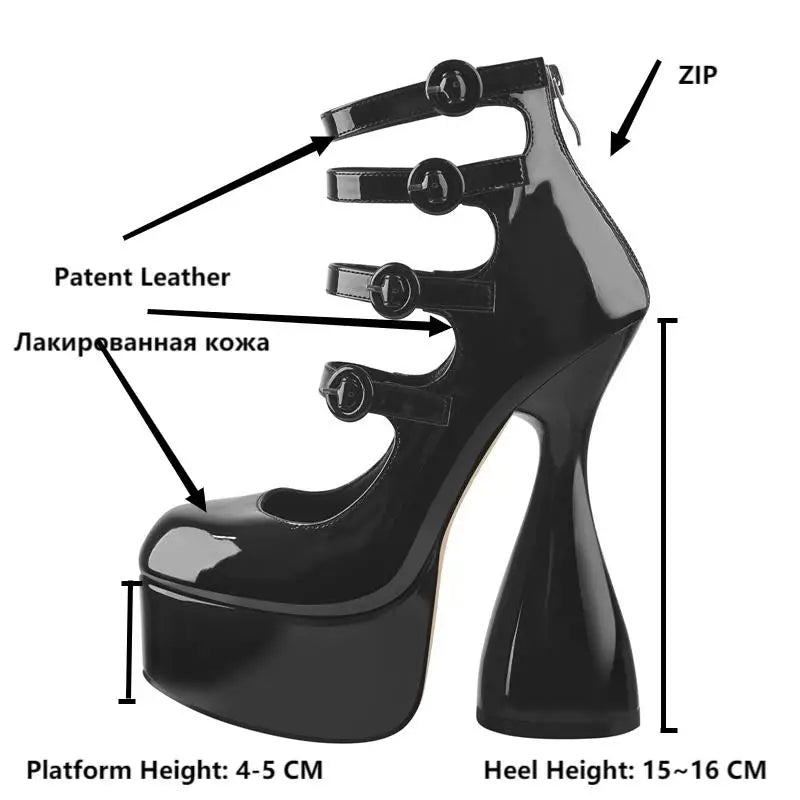 KIMLUD, Onlymaker Platform High Heels Strange Style Heels Buckle Decoration Patent Leather Ankle Strap  Spring Autumn Fashion Sandals, KIMLUD Womens Clothes