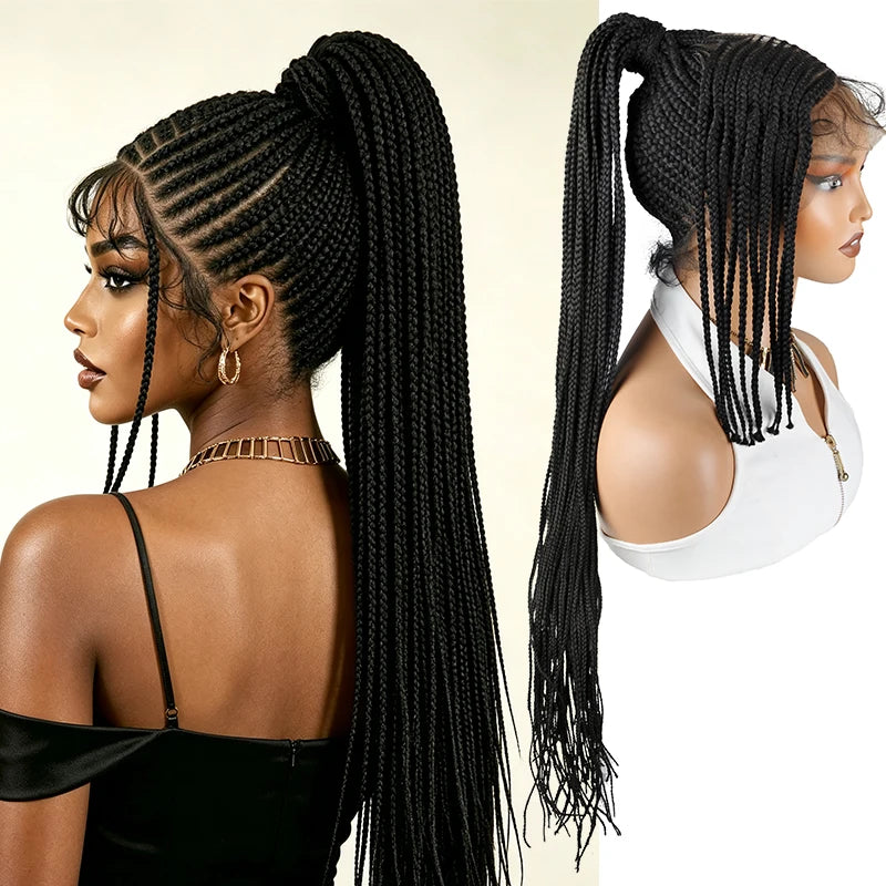 Full Lace Braided Wig – Ponytail – High Temperature Fiber – Transparent | KIMLUD