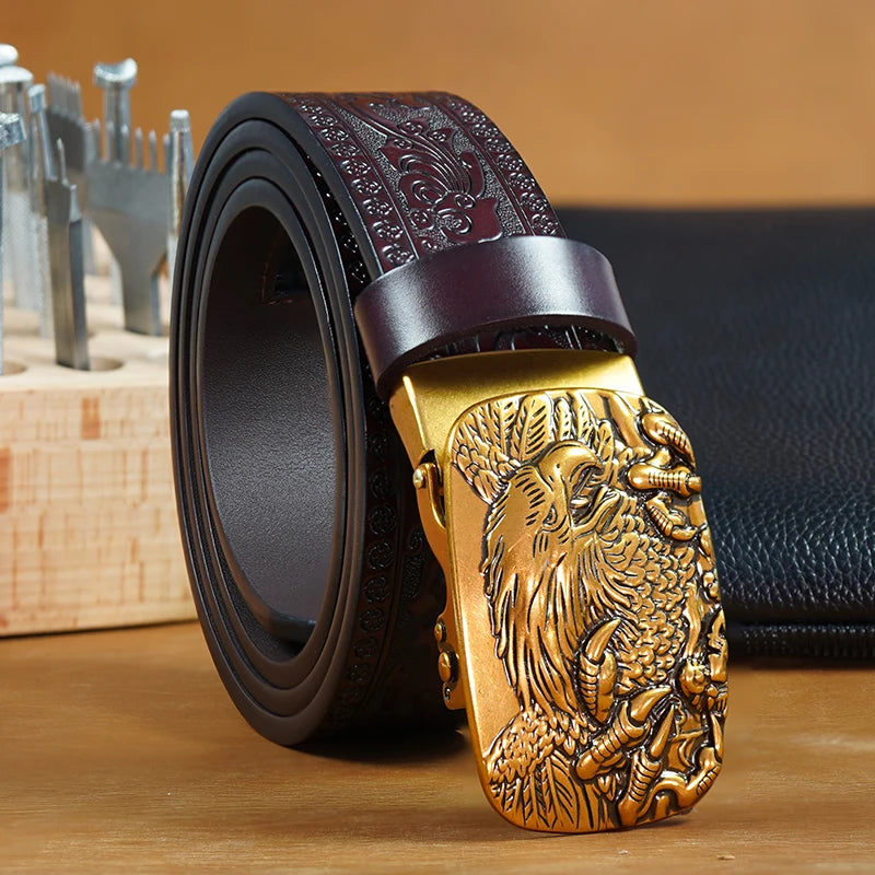 Men's Belt – Eagle Automatic Buckle 3.5cm – Split Leather | KIMLUD