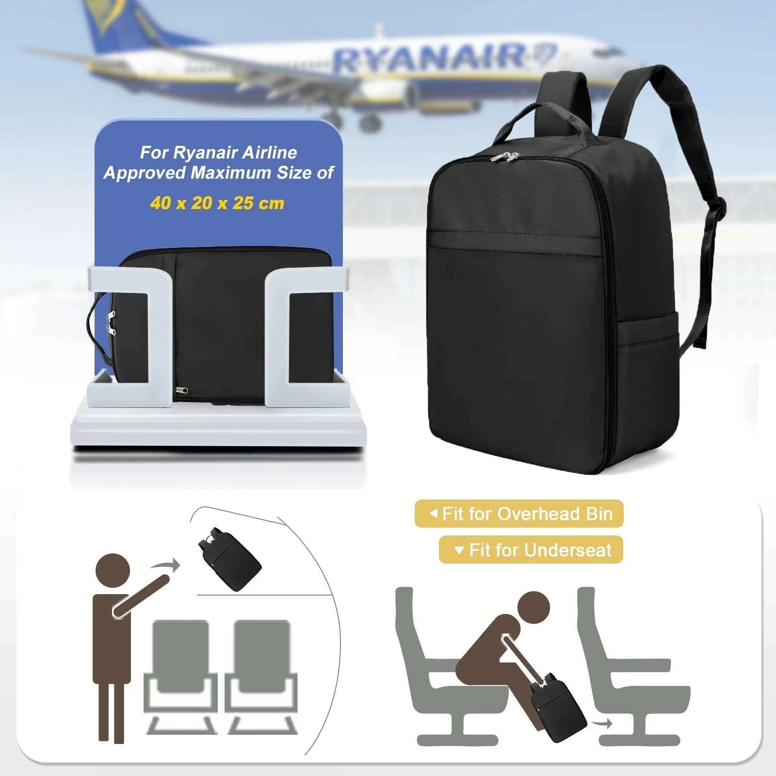 KIMLUD, Ryanair Backpack 40x20x25 Cabin Bag, Hand Luggage Travel Backpack for Easyjet Cabin Bag 45x36x20, Laptop Backpack for Women/Men, KIMLUD Womens Clothes