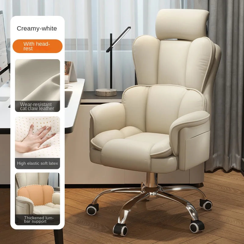 PU Leather Office Chair Ergonomic With Footrest — Caramel Brown | KIMLUD