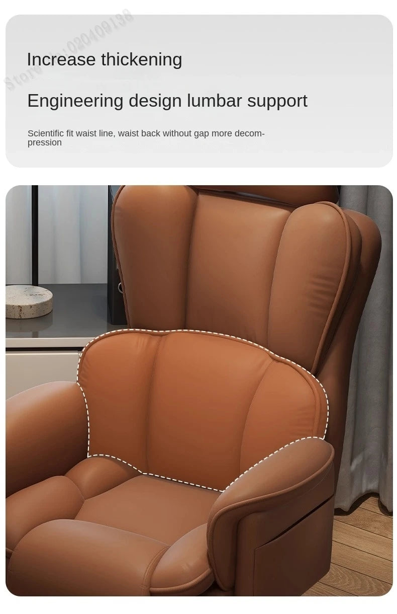 PU Leather Office Chair Ergonomic With Footrest — Caramel Brown | KIMLUD