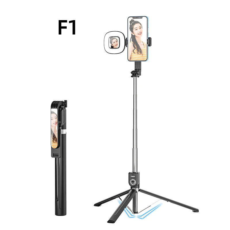 1.7M Extended Version Bluetooth Selfie Stick Double Fill Light Tripod with Remote Shutter for Android IOS Cell Phone