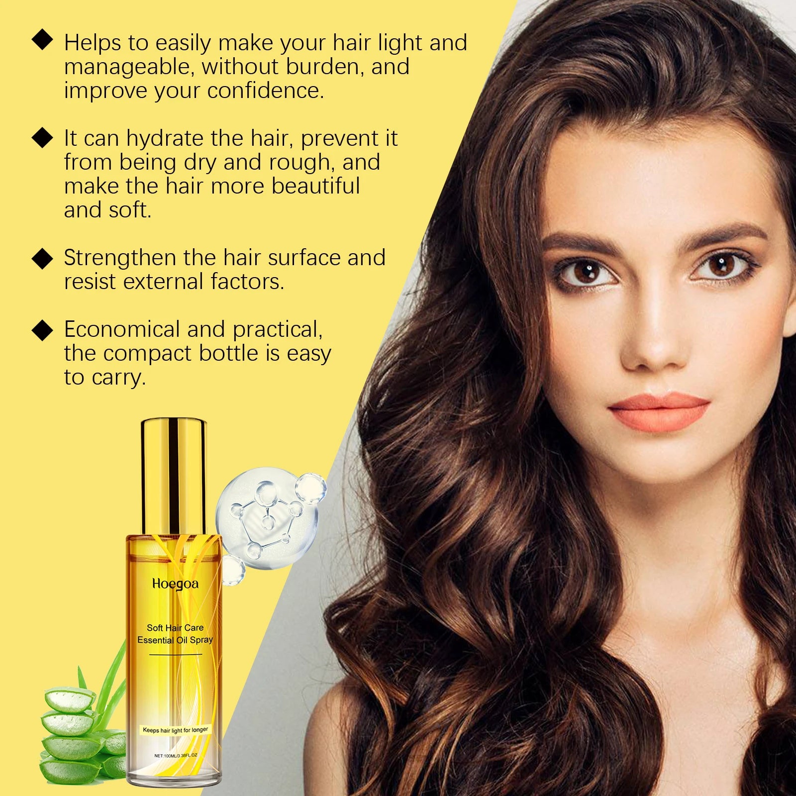 Hoegoa 100ml Hair Care Serum Oil Spray Nourish Scalp Smooth Hair Shine Conditioner Repair Dry Breakage Soften Hair Essential Oil