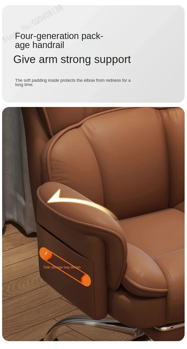 PU Leather Office Chair Ergonomic With Footrest — Caramel Brown | KIMLUD