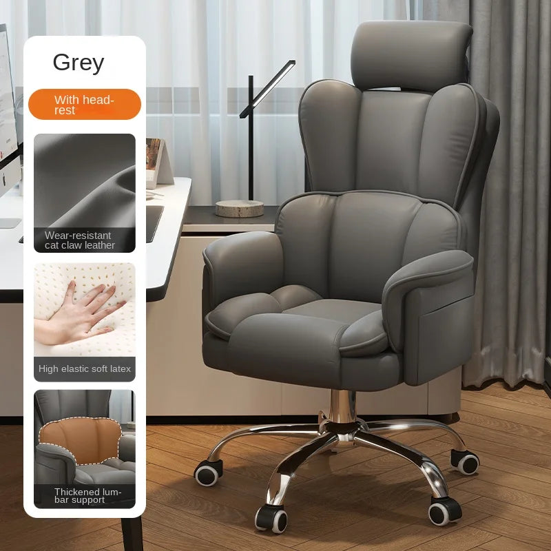 PU Leather Office Chair Ergonomic With Footrest — Caramel Brown | KIMLUD
