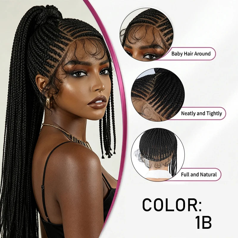 Full Lace Braided Wig – Ponytail – High Temperature Fiber – Transparent | KIMLUD
