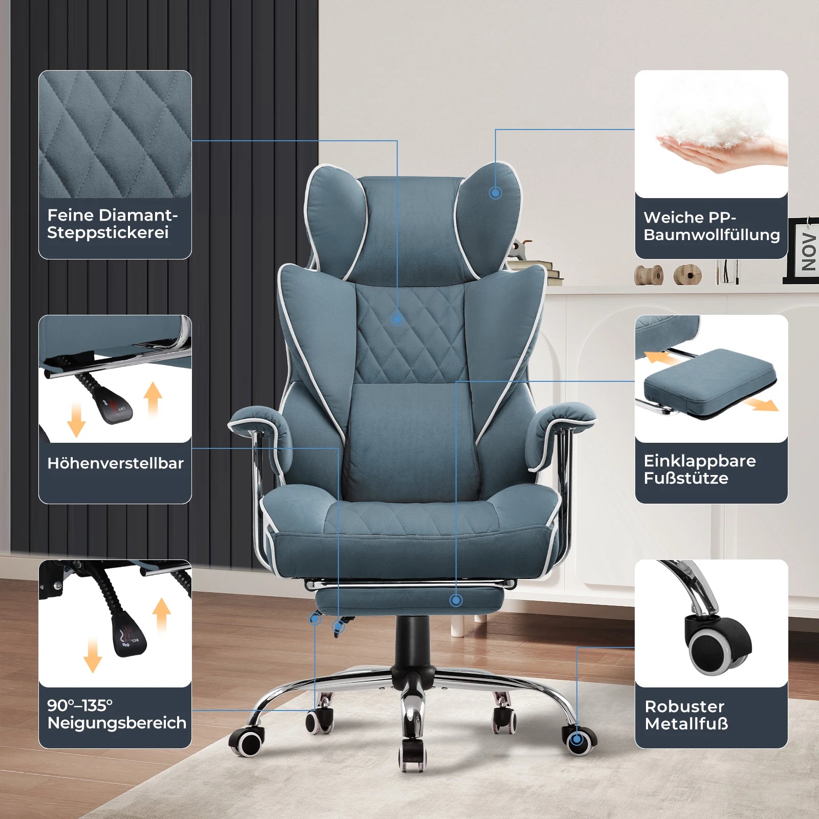 Gaming Chair – Pocket Spring Lumbar Support – Fabric – KIMLUD