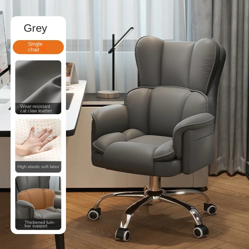 PU Leather Office Chair Ergonomic With Footrest — Caramel Brown | KIMLUD