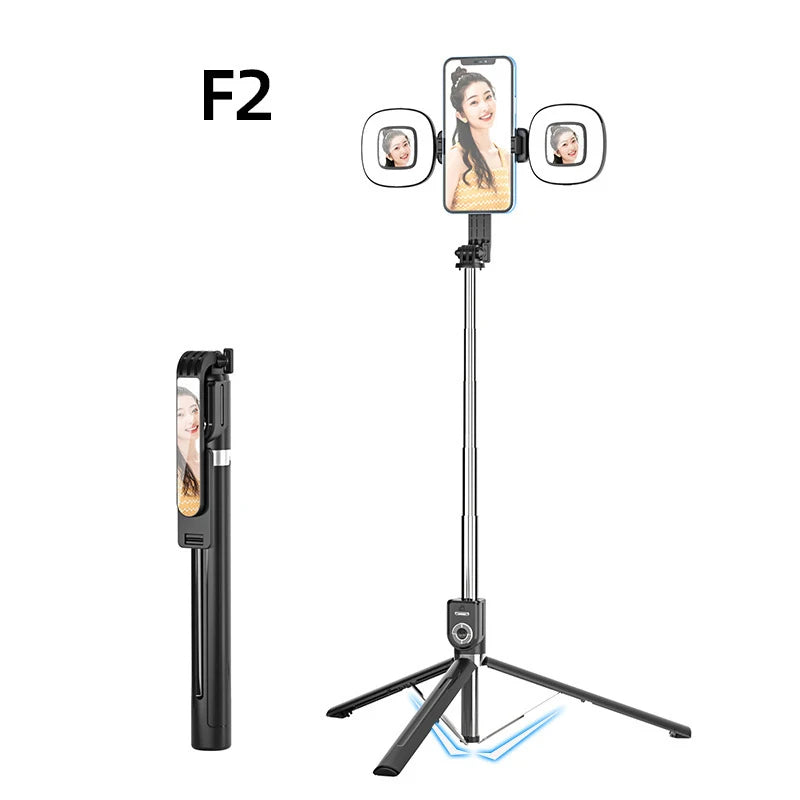 1.7M Extended Version Bluetooth Selfie Stick Double Fill Light Tripod with Remote Shutter for Android IOS Cell Phone