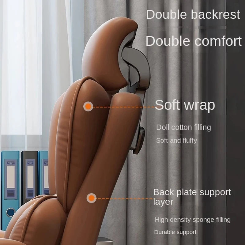 PU Leather Office Chair Ergonomic With Footrest — Caramel Brown | KIMLUD