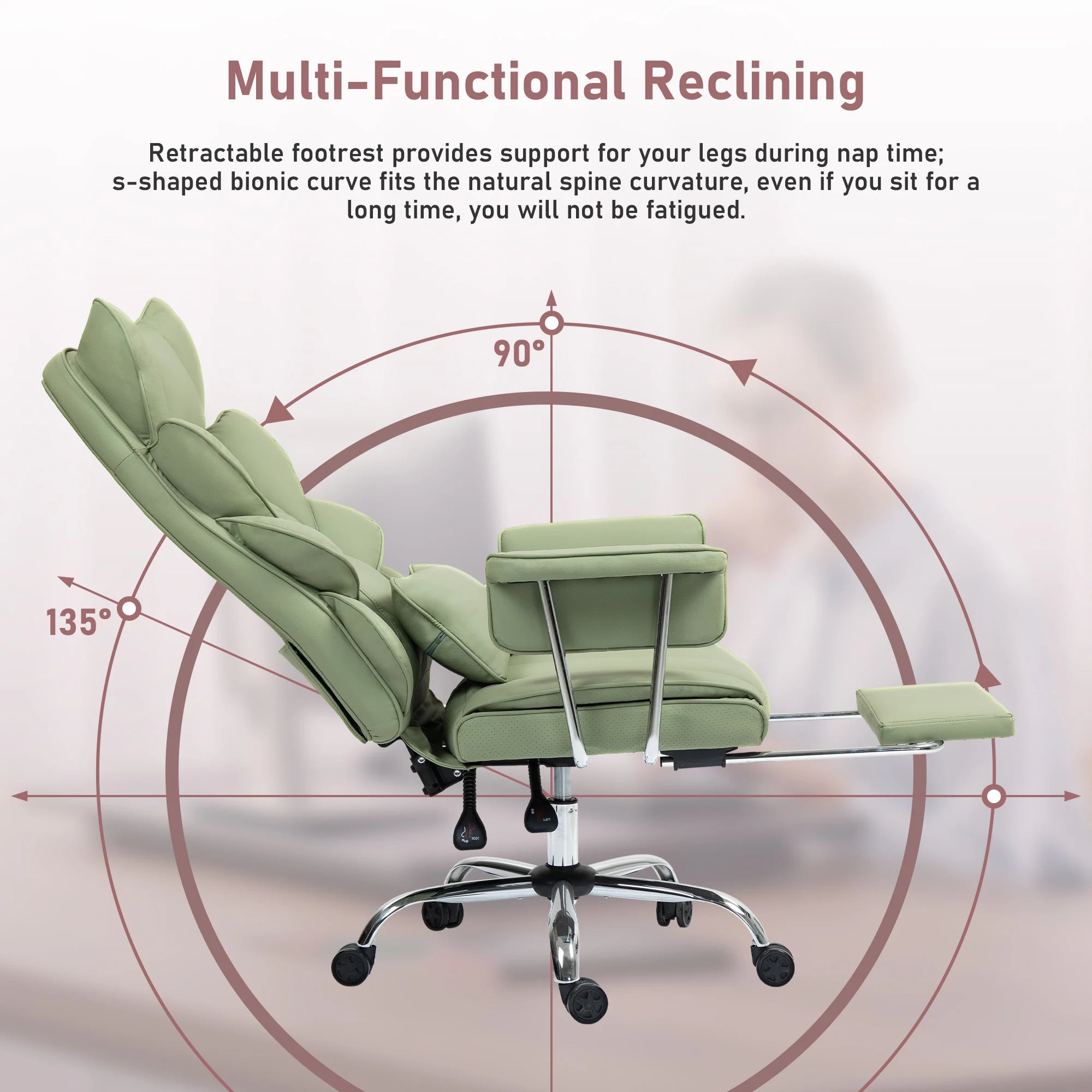 Real Leather Executive Chair Height Adjustable Swivel With Footrest — Green | KIMLUD