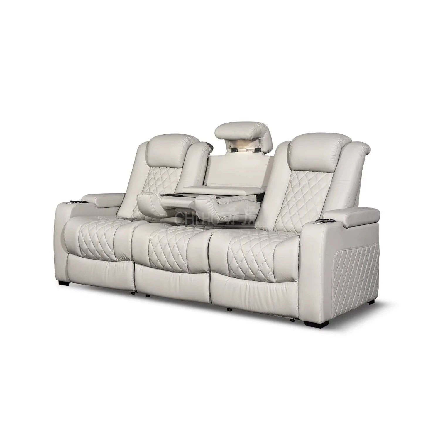 Minimalist Cinema Sofa 3-Seater Electric Recliner — White | KIMLUD