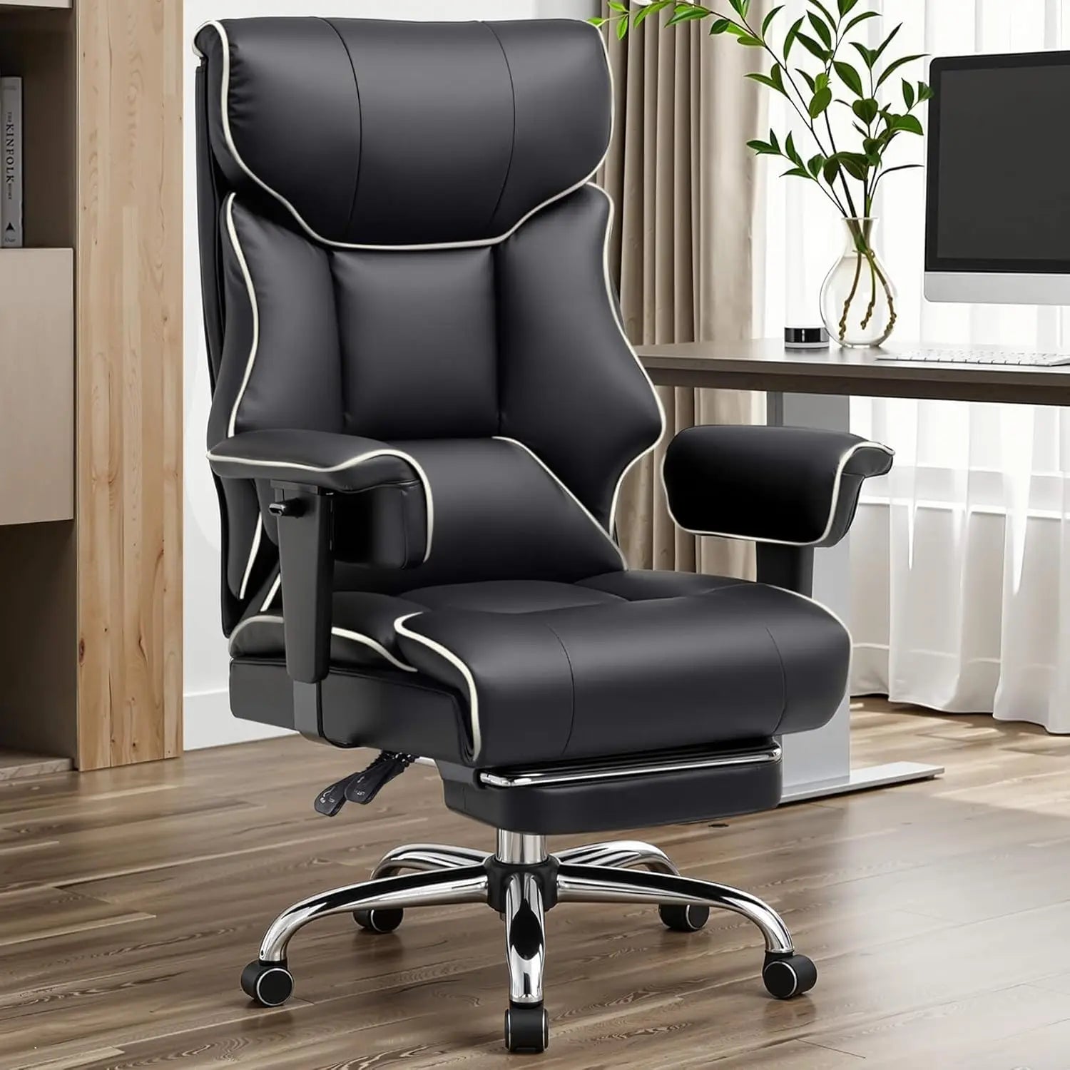 COMHOMA Big and Tall Office Chair 400lbs High Back Leather Executive Chair with Ergonomic Lumbar Support & Pocket Spring Cushion